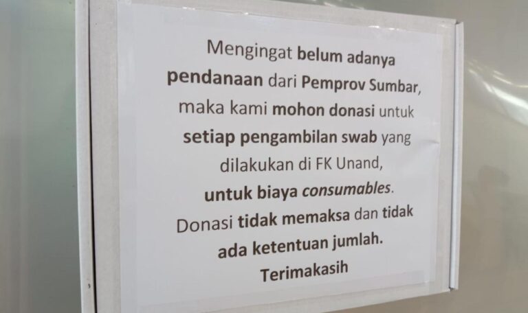 Belum Dibantu Pemprov Sumbar, Labor Unand minta Donasi untuk Pemeriksaan Swab