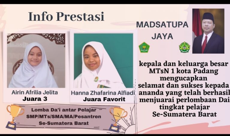 Gettarkan Lomba Da’i Antar Pelajar se-Sumbar,  Dua Da’i MTsN 1 Padang Sabet Juara III