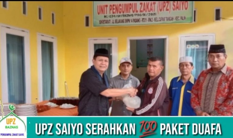 Irwan Basir Hadiri Penyerahan 100 Paket Sembako Dhuafa UPZ Saiyo LSM Meja Putih Pauh 
