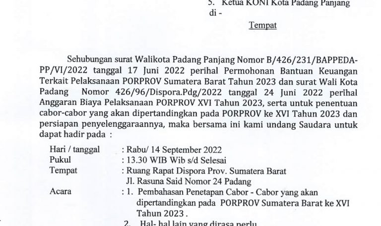 Dispora Bahas Bantuan Pelaksanaan Porprov, KONI Sumbar Bagaikan “Incek Monyek”