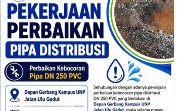 Perumda Air Minum Padang Perbaiki Pipa Bocor di Ulu Gadut, Sejumlah Wilayah Berpotensi Terdampak